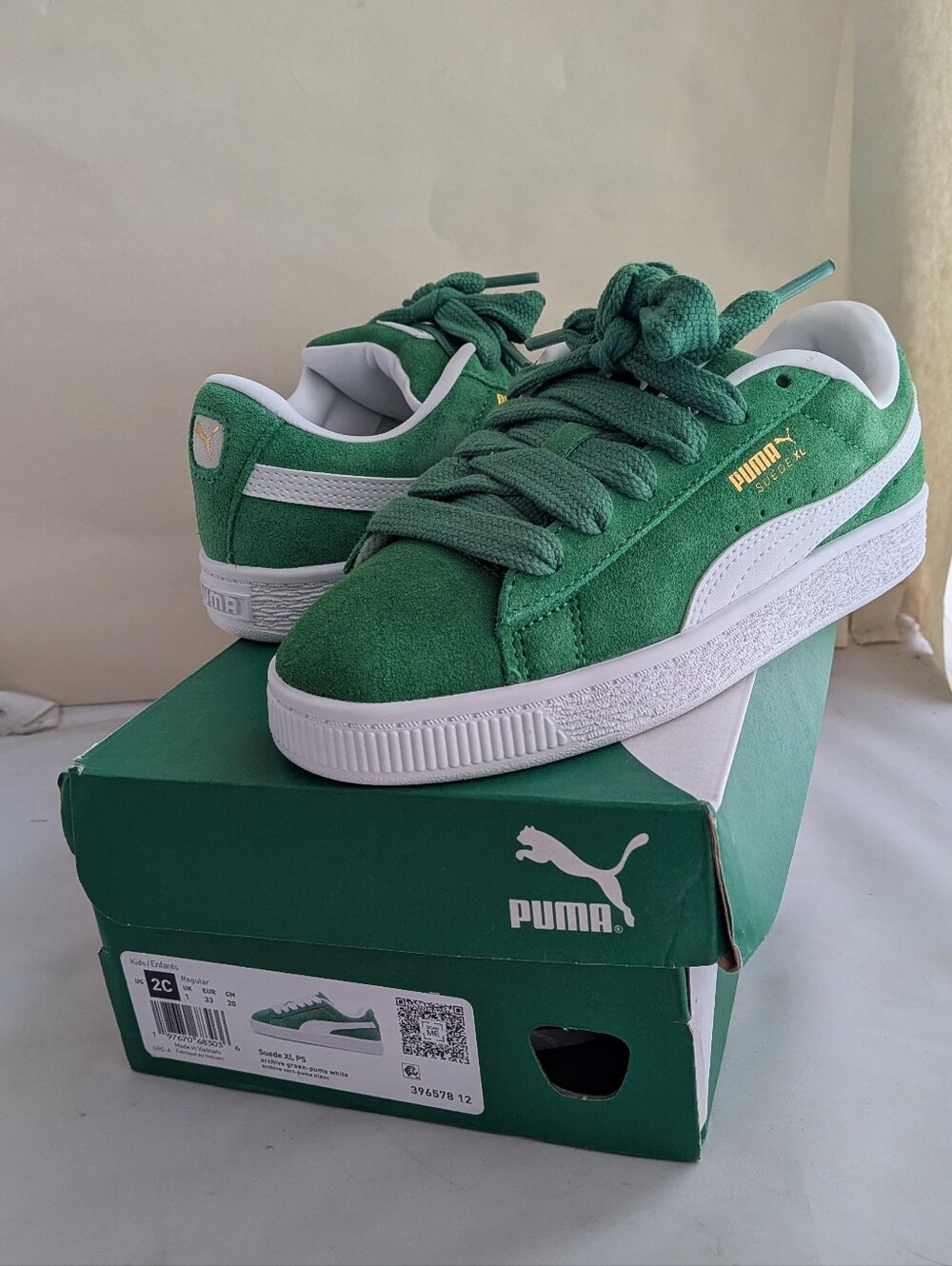 Puma Suede XL PS Kids Archive Green Sneakers Shoes Youth Size 2 396578 - Picture 1 of 9